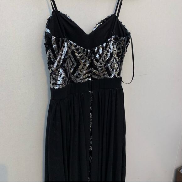 City Studio Black Silver Sequin Mini Dress With Train Formal Prom Homecoming - Picture 6 of 6